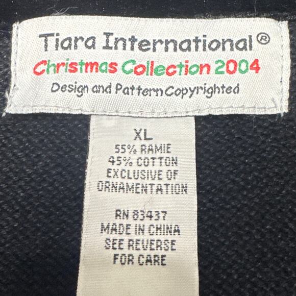 Y2K Tiara Collection Christmas Cardigan Black Red Poinsettias Eclectic Grandma - Picture 7 of 8